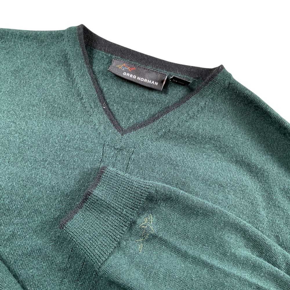 Greg Norman Wool Blend Sweater Mens XL V Neck‎ Golf Green Pullover Jumper